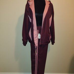 SJB Activewear, New 2pc, Reversible, Cranberry Color wPink Stripes, Size-L